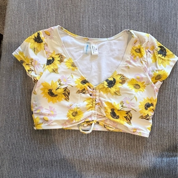 Decree Other - D09.8 Decree Bikini Swim Crop Top Multicolor Floral Padded Ruched Scoop Neck M